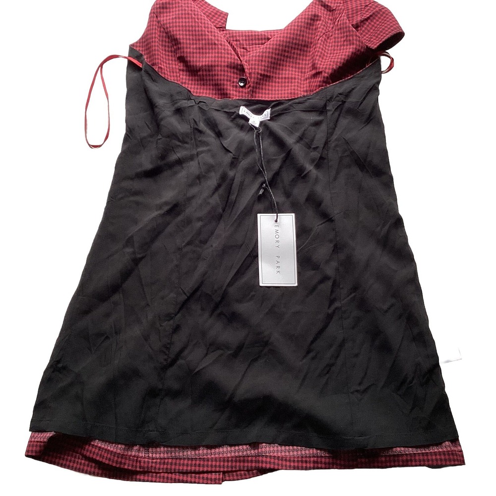 NWT Emory Park Sleeveless V Neck Halter Vest Short Checkered Button Up dress Red - Picture 9 of 16
